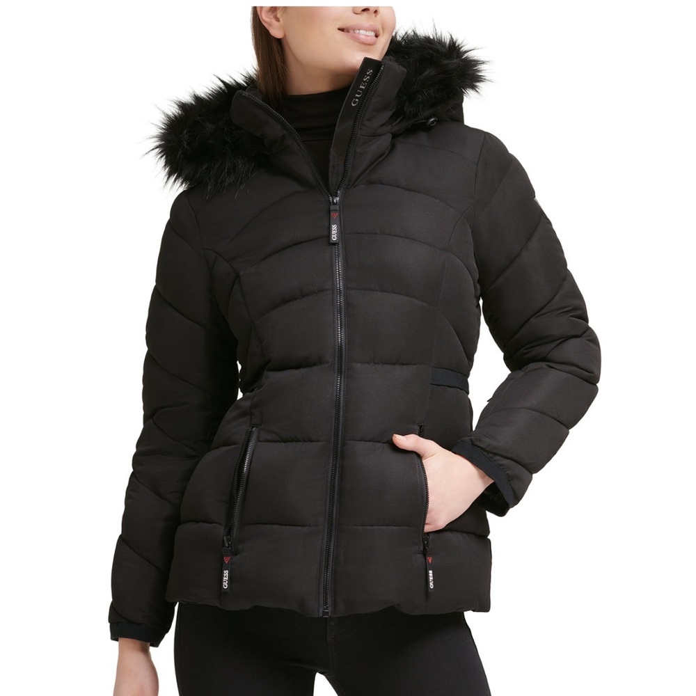 Women's Faux-Fur-Trim Hooded Puffer Coat- GUESS